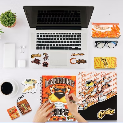 Cheetos Journaling Set -  Cute Stationary Set for Girls & Boys with Decal Stickers, Spirals, Notebook, Folder, Key chain, Pen, Eraser and Pencil Case