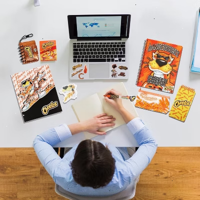 Cheetos Journaling Set -  Cute Stationary Set for Girls & Boys with Decal Stickers, Spirals, Notebook, Folder, Key chain, Pen, Eraser and Pencil Case
