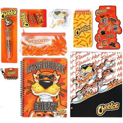 Cheetos Journaling Set -  Cute Stationary Set for Girls & Boys with Decal Stickers, Spirals, Notebook, Folder, Key chain, Pen, Eraser and Pencil Case