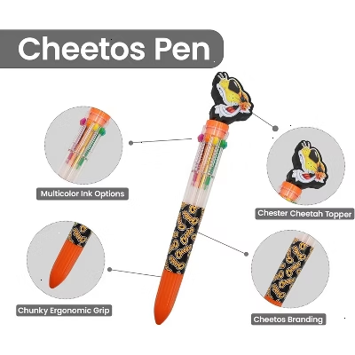 Cheetos Multicolor Pen in one with Topper - Multi Color Pens for Teens School, Retractable Ballpoint Pen Party Favors Perfect for Birthdays 10 Colors