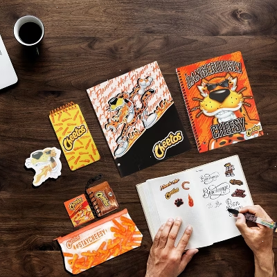 Cheetos Journaling Set -  Cute Stationary Set for Girls & Boys with Decal Stickers, Spirals, Notebook, Folder, Key chain, Pen, Eraser and Pencil Case
