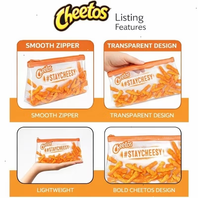 Cheetos Clear Pencil Case with Zipper, Cute Plastic Clear Kids Pencil Case Pouch for School, College