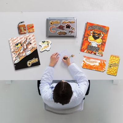 Cheetos Journaling Set -  Cute Stationary Set for Girls & Boys with Decal Stickers, Spirals, Notebook, Folder, Key chain, Pen, Eraser and Pencil Case