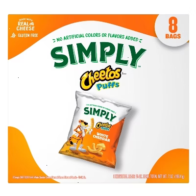 Cheetos Snack Pack Simply White Cheddar Puffs Multipack- 8ct/7oz